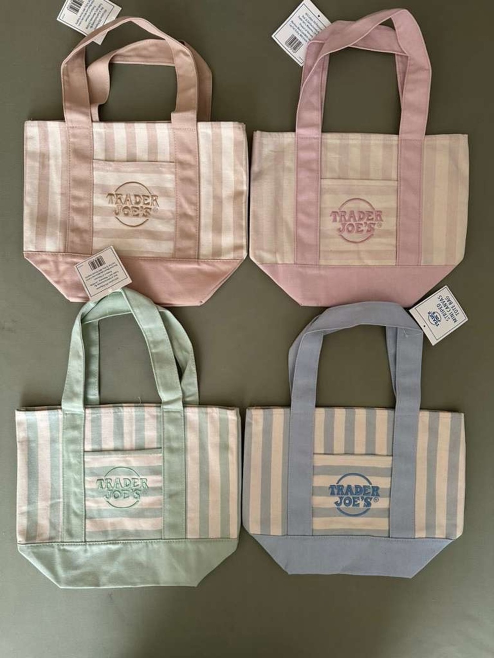Trader Joe's Pastel Stripe Canvas Tote bag  set of 4